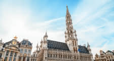 Brussels Chocolate Tour start point in front of the tower of City Hall, Grand Place